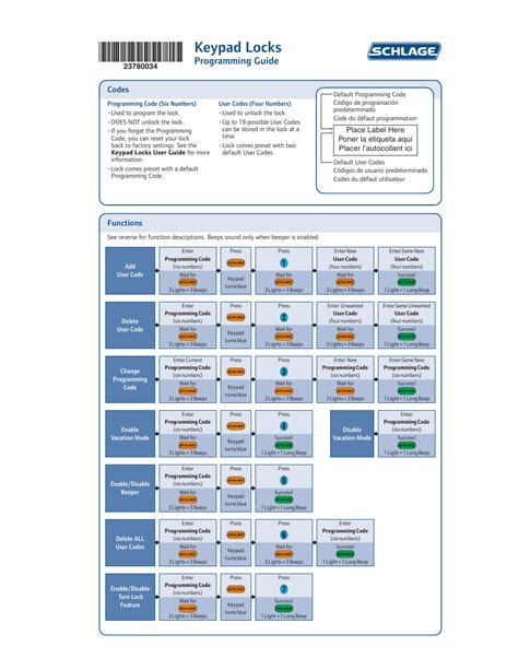 Schlage Keypad Locks Programming Manual.